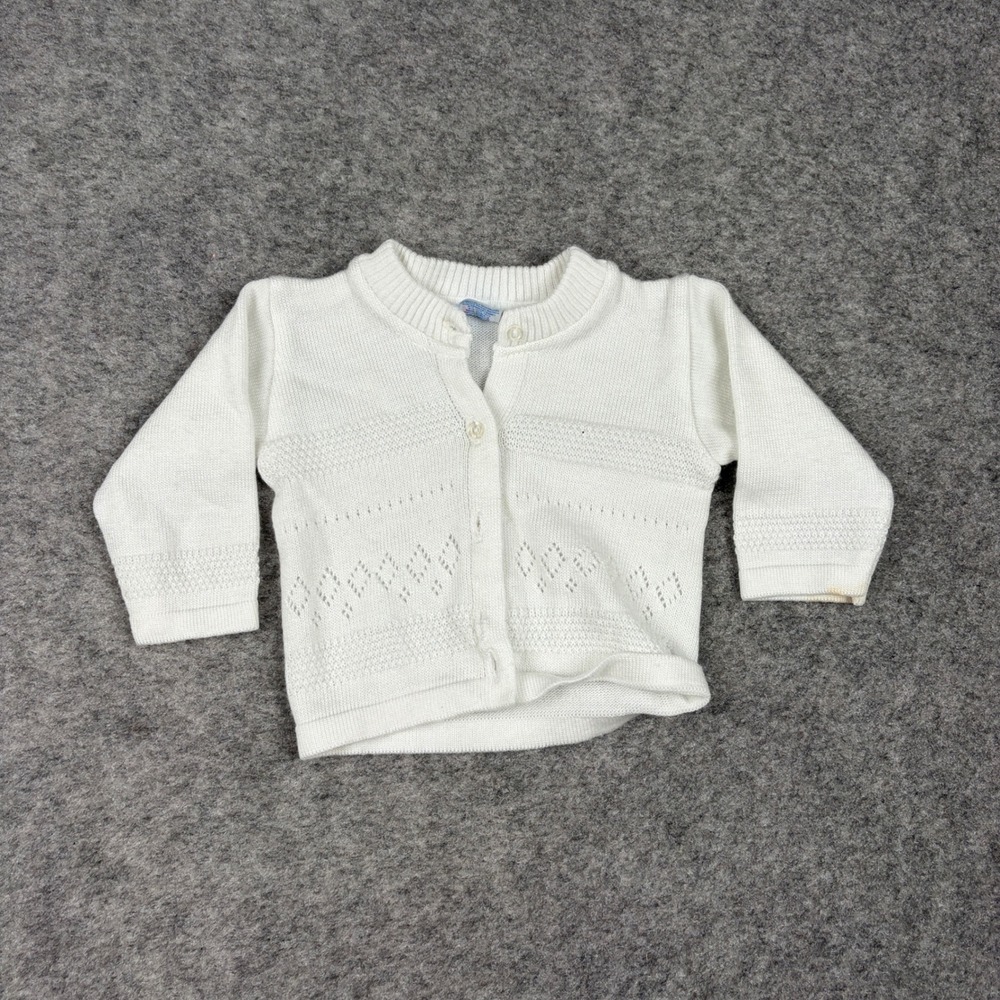 Ravi Cardigan Sweater Unisex 0-3 Months White Knit Pointelle Button Front